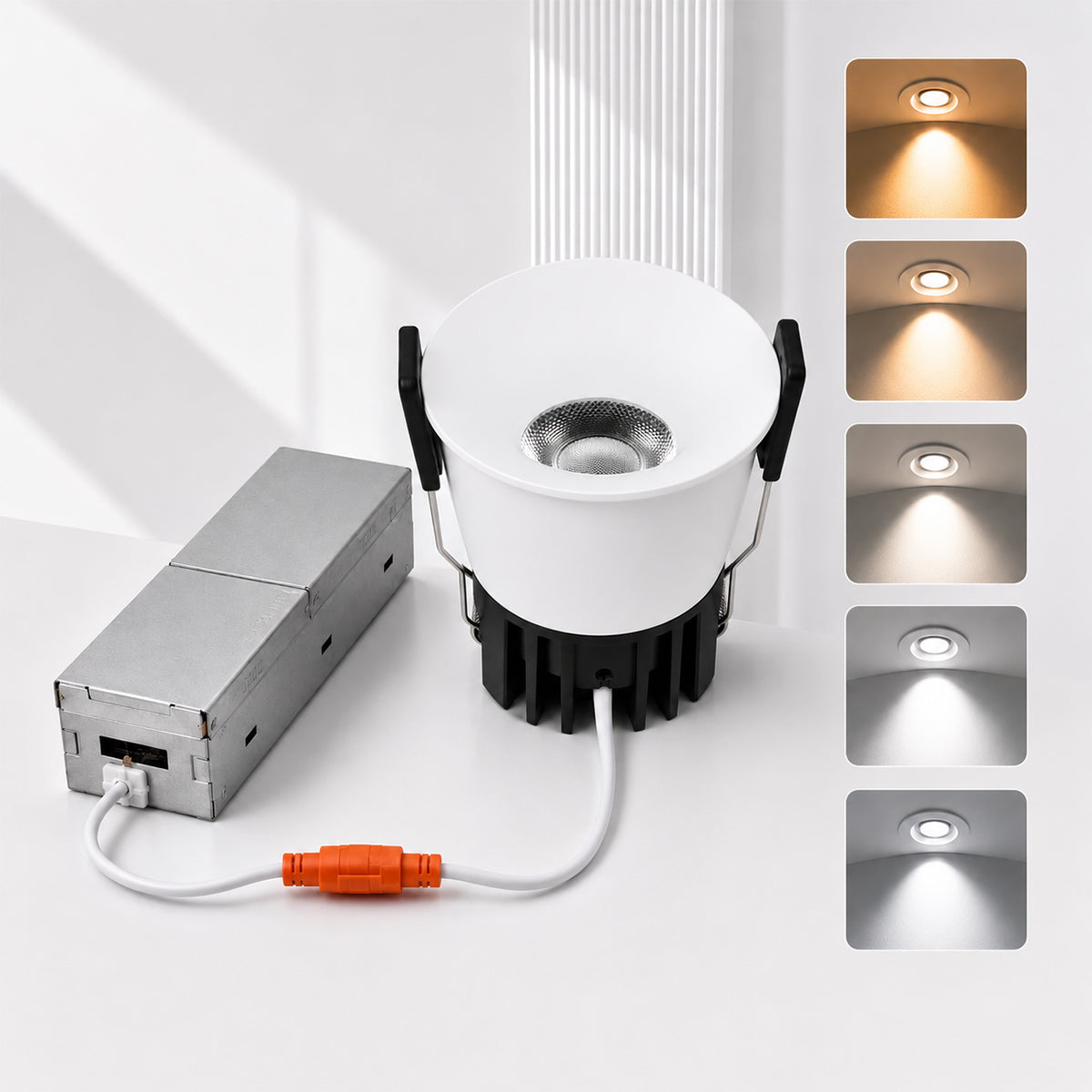 PRO-1B Series Deep Anti-Glare Full Spectrum LED Downlight | 90–140V | 4/12 Pack | 7W / 9W / 12W | 5CCT Adjustable | 24° Beam | White Housing | CRI>97 | Commercial Ceiling Recessed Light