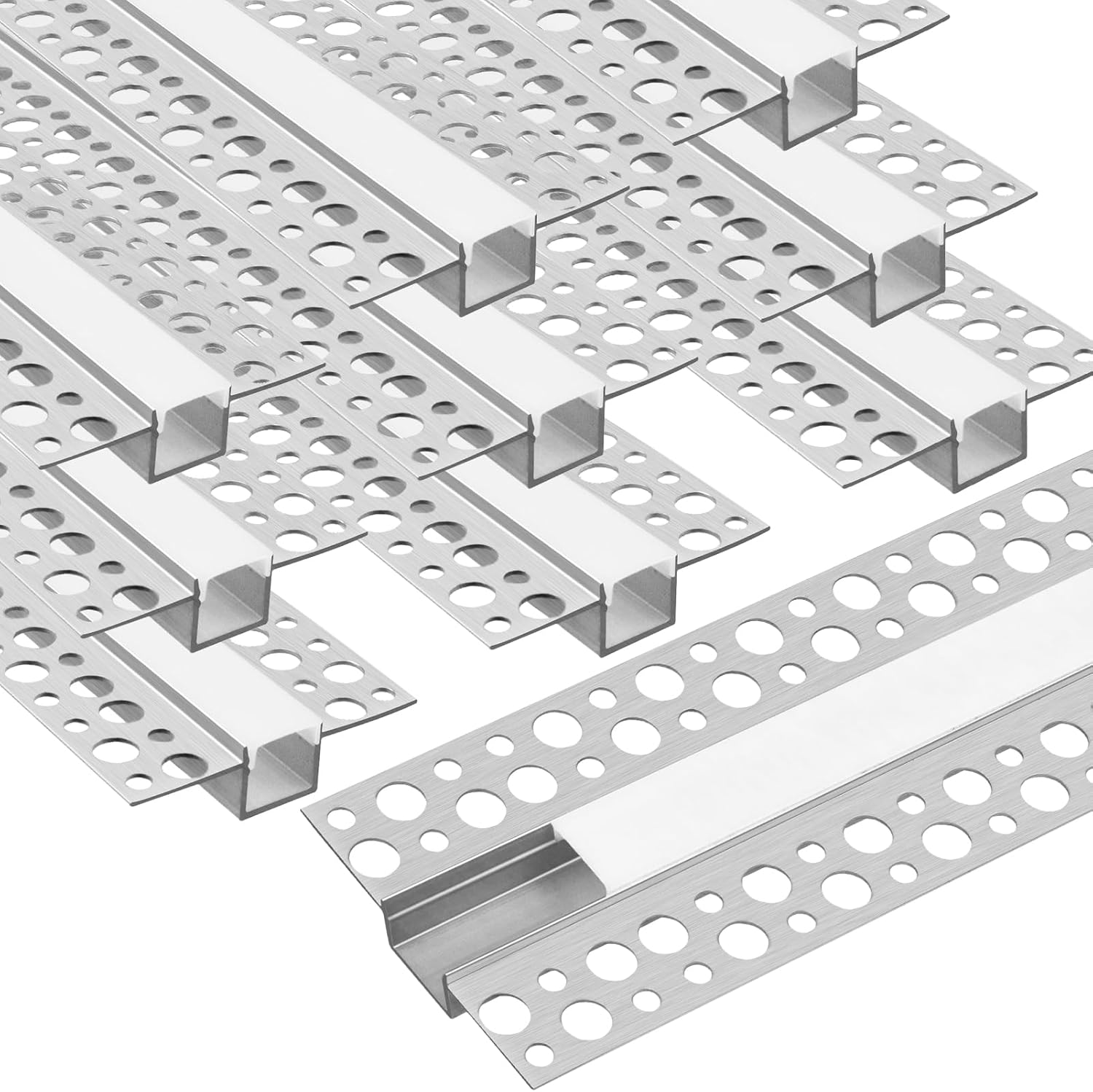 Double-Sided Plaster-in Drywall  LED Aluminum Channels– Fit for 1 to 12mm LED Strip | 1Meter | Silver | Milky White Cover | 1 / 2 / 3 Meter | Silver | Milky White Cover | 50 / 100 -Pack