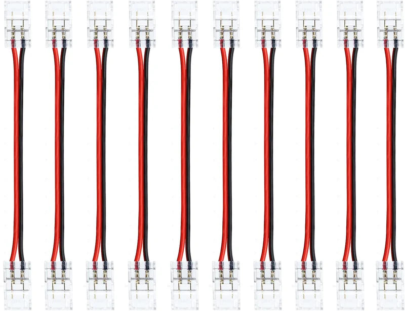 Transparent Crystal LED Strip Connectors – 8mm 2Pin Solderless Clips | Strip to Wire / Strip to Strip / DC Adapter / L – Bulk Wholesale 500pcs MOQ | Factory Direct