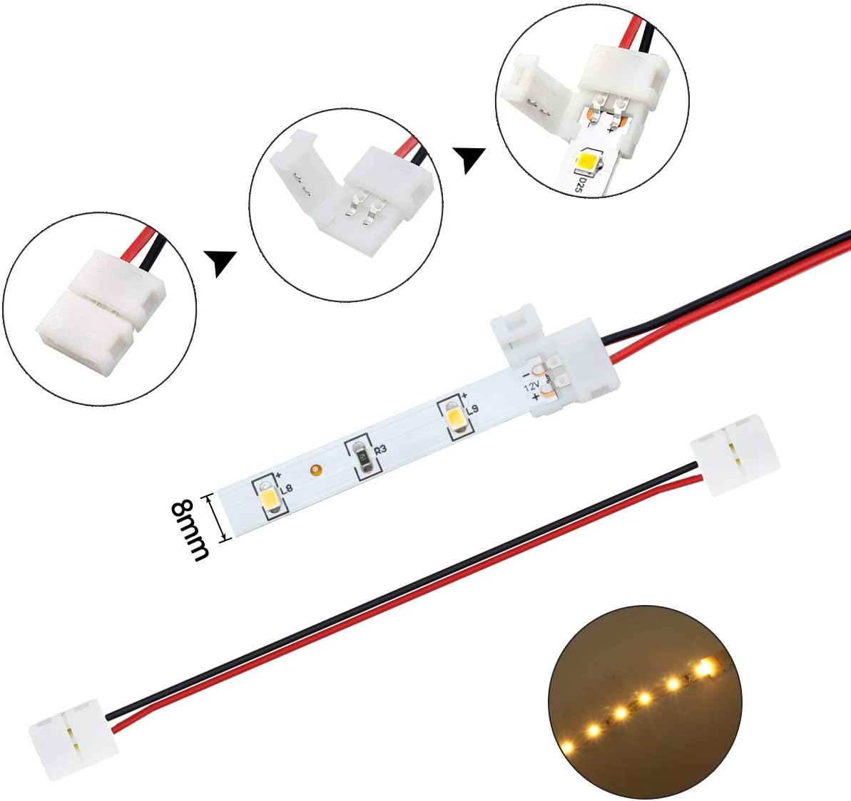 LED Strip Connector Kit – 10mm 2Pin Solderless Assortment Pack | Mixed Set with Strip to Wire / Strip to Strip / L / T / DC Plug – Local Stock US/UK