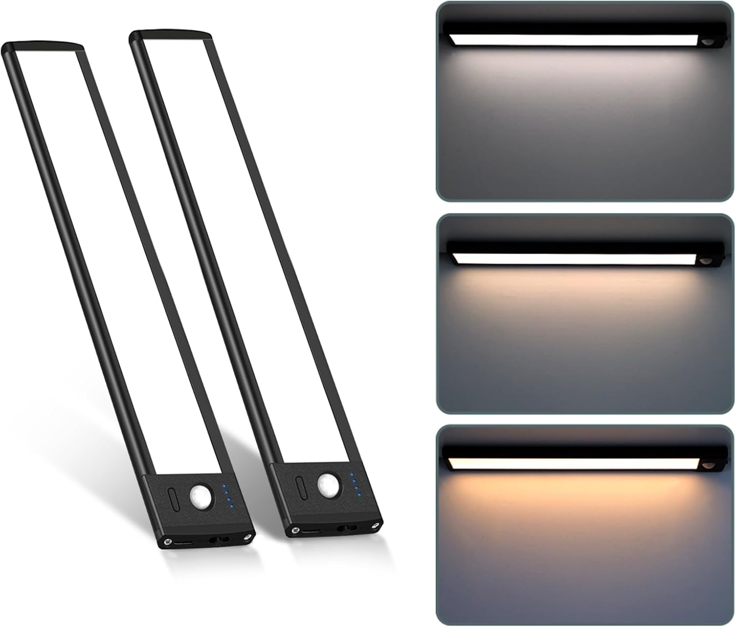2 Pack Rechargeable Under Cabinet Light – 9” / 12” | 3CCT (3000K/4000K/6000K) | Motion Sensor & Touch Dimming | Magnetic Mount | Silver or Black Finish