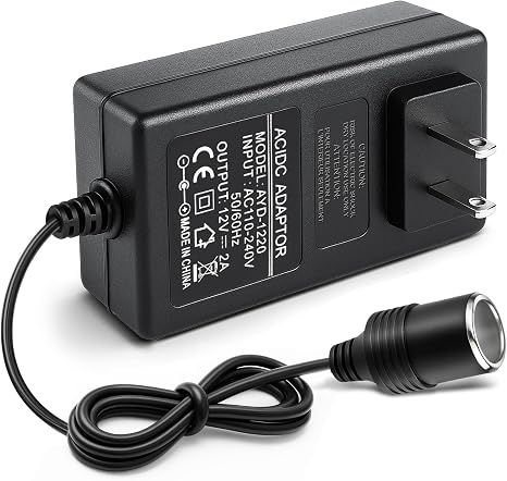 DC 12V Cigarette Lighter Power Supply Adapter 24W/36W, AC 100–240V to 12V Converter Transformer, Car Socket Charger for Pump, Cooler, LED Lights — US Plug