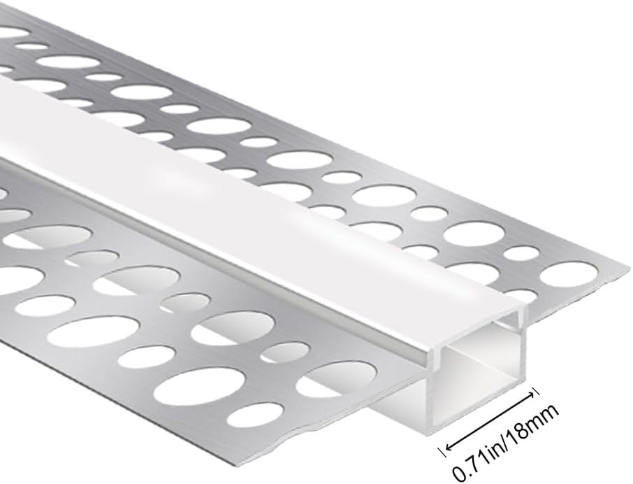 Double-Sided Plaster-in Drywall  LED Aluminum Channels– Fit for 1 to 16mm LED Strip | Milky White Cover | 1 / 2 / 3 Meter | Silver | Milky White Cover | 50 / 100 -Pack