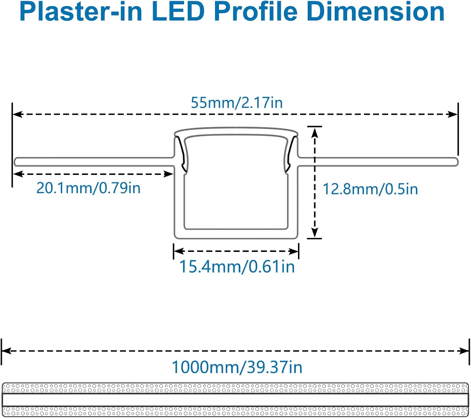 Double-Sided Plaster-in Drywall  LED Aluminum Channels– Fit for 1 to 13mm LED Strip | Silver | Milky White Cover | 1 / 2 / 3 Meter | Silver | Milky White Cover | 50 / 100 -Pack