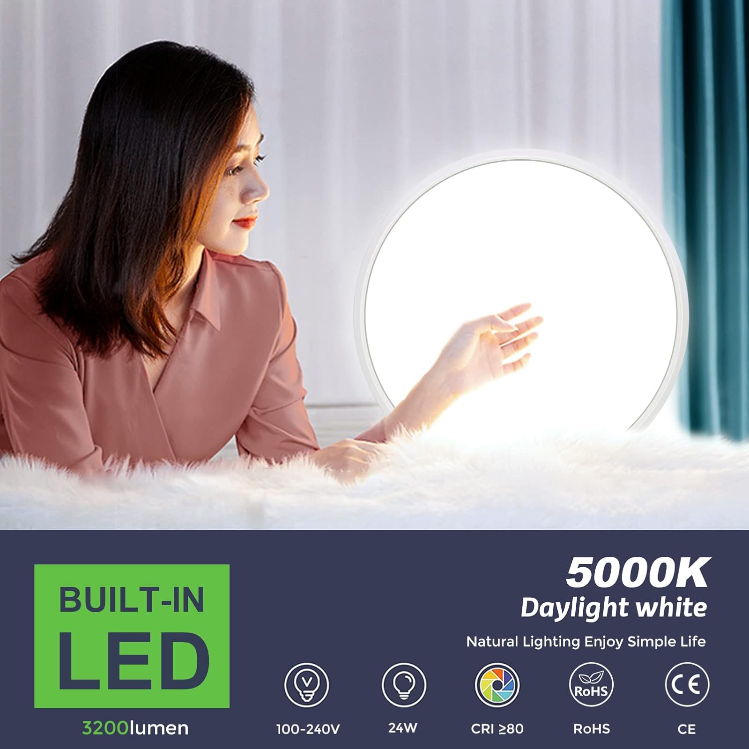 15.7 Inch Round LED Ceiling Light – 32W – White – 3000K / 4500K / 5000K / 6500K – Flush Mount Ceiling Light – Local Stock (US/UK/DE)