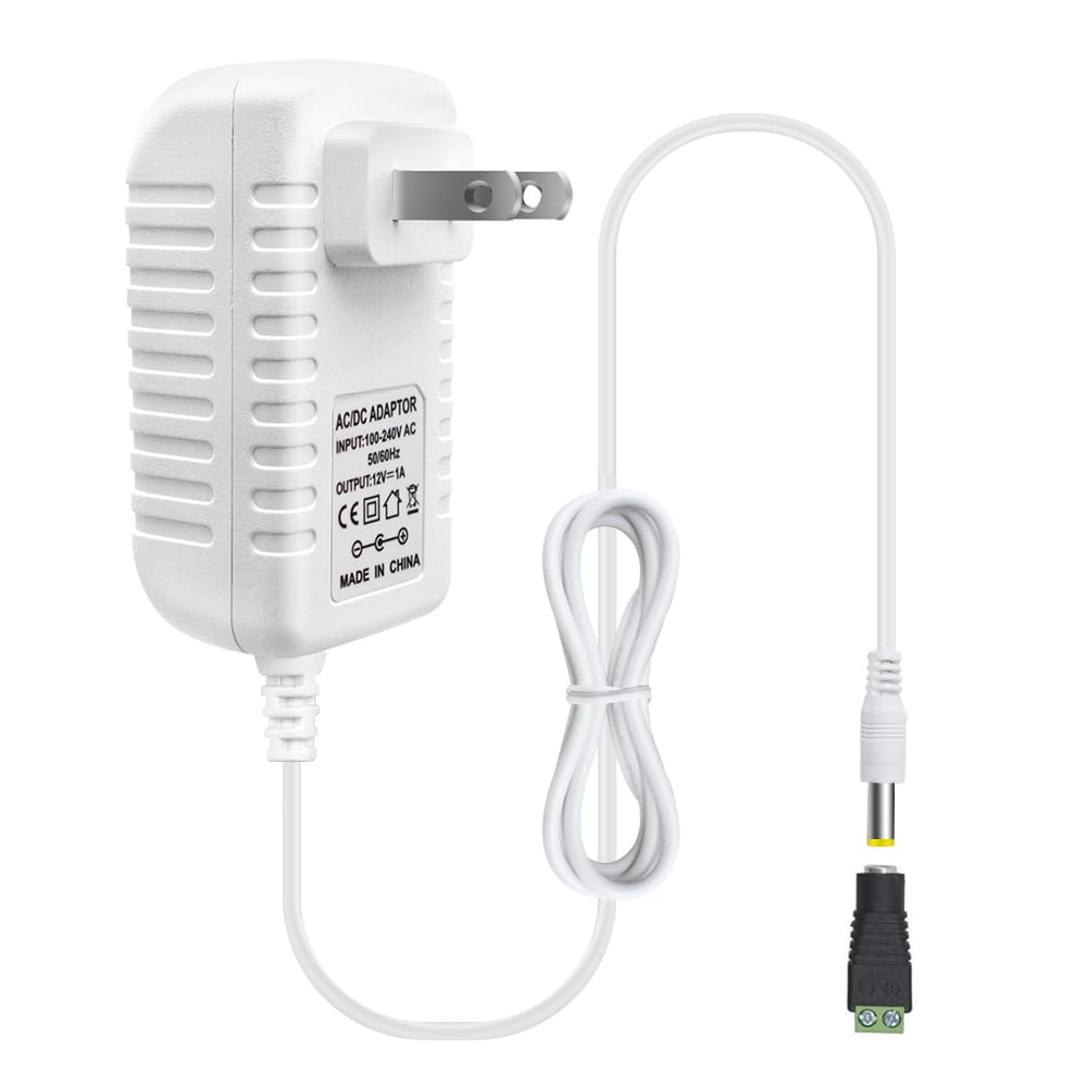 12V Power Supply Adapter 12W/24W/36W, AC 100–240V Input, Wall Plug Transformer, White Case — US Plug, LED Driver for Strip/CCTV/Electronics