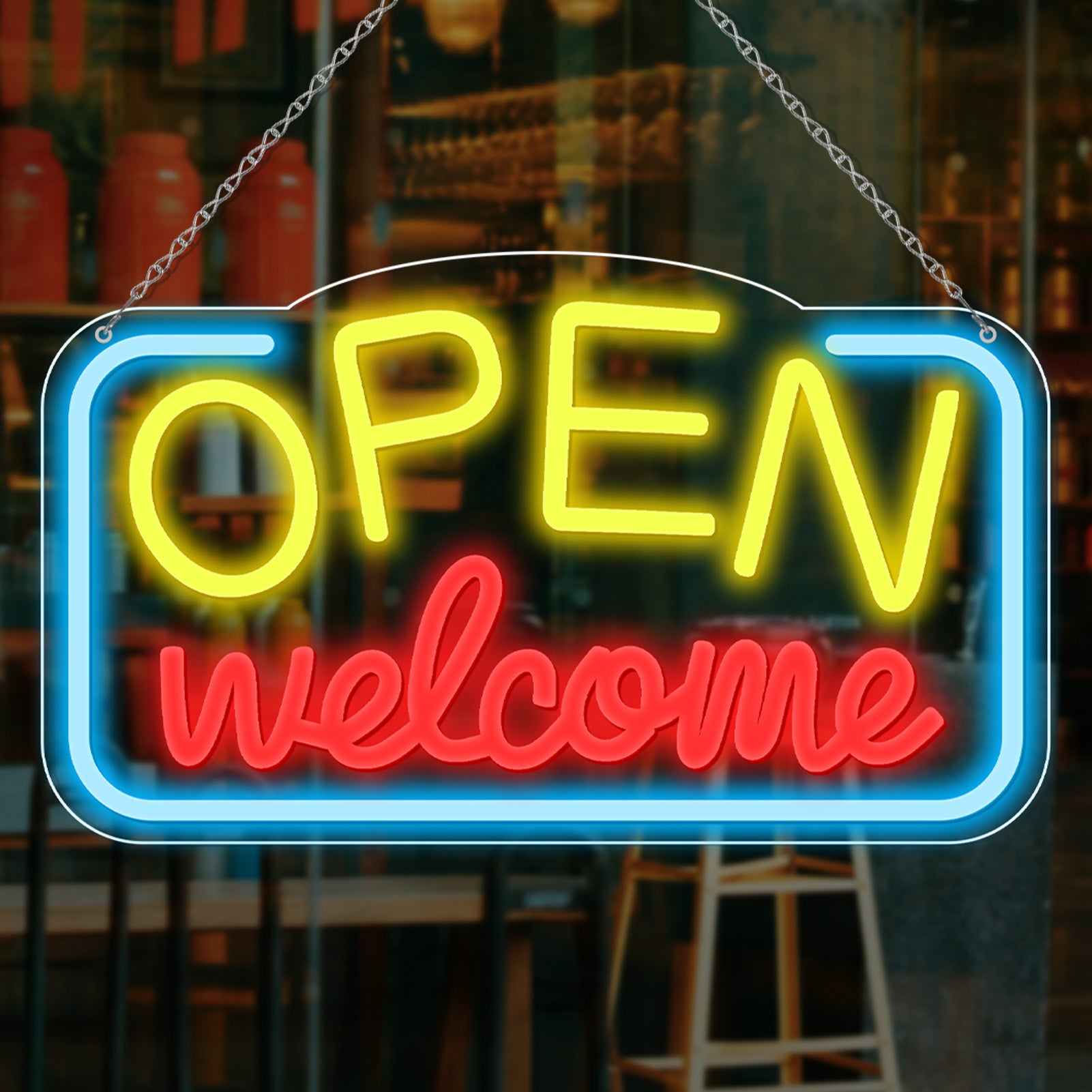 OPEN Welcome Neon Sign – USB Powered | 17×10 inch (43×25 cm) | LED Light for Storefront Window | 2 Color Options