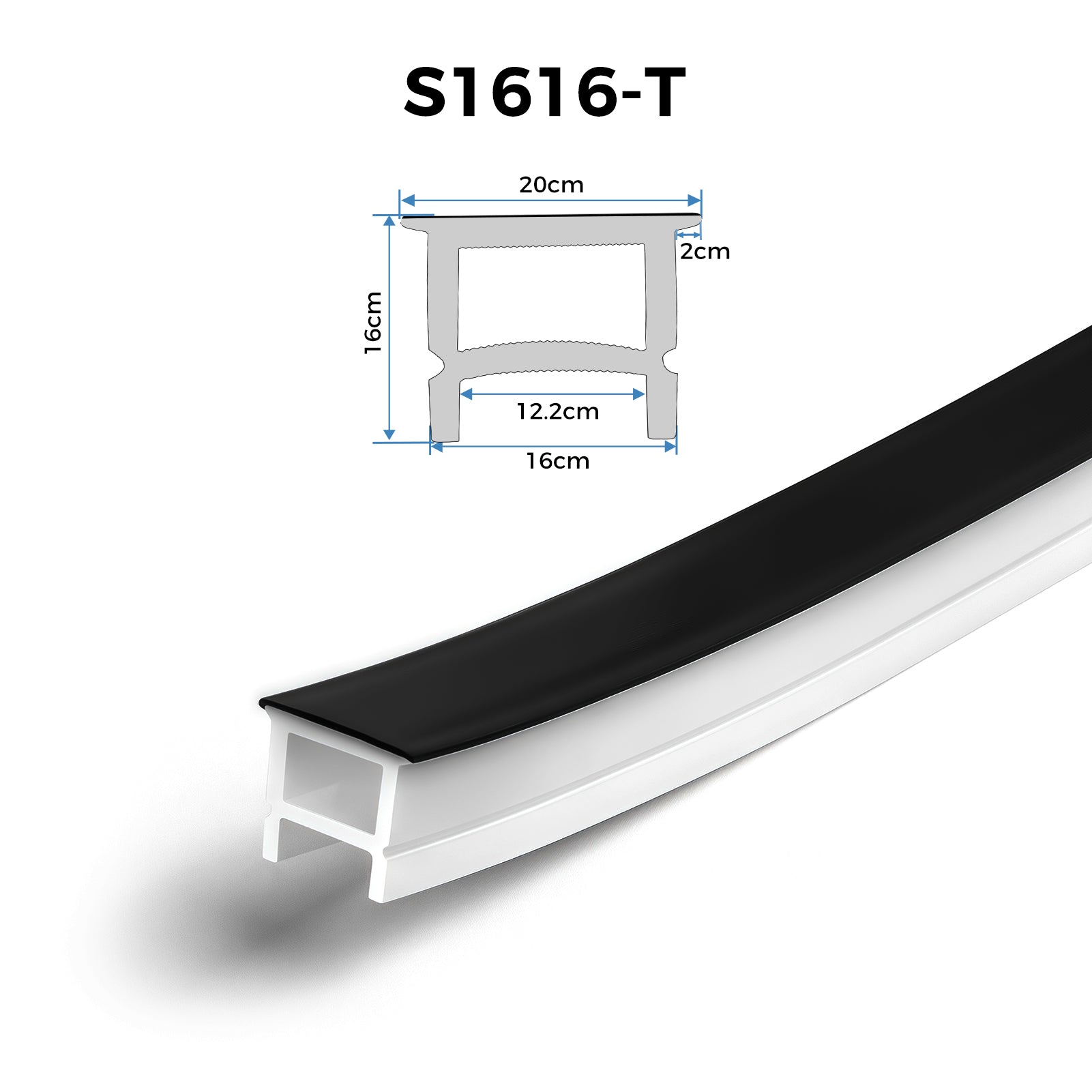 Boîtier pour néon – S2020 Noir | Système de canaux LED en silicone 20 x 20 mm | Étanchéité IP67 | Largeur du circuit imprimé 12 mm | 50 m | Stock local États-Unis/Royaume-Uni/Allemagne