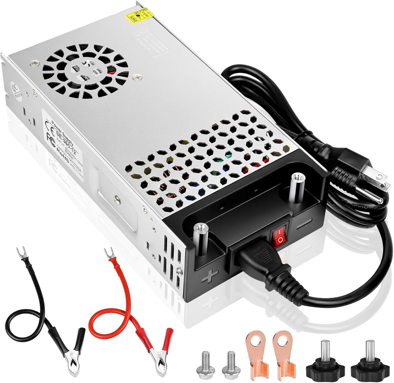 Upgrade 12 V DC Schaltnetzteil 360 W–720 W (30 A–60 A), AC 110/240 V Eingangskonverter und Transformator, Kühllüfterdesign, LED-Treiberadapter für Lichtstreifen, 3D-Drucker, Radio – US/UK/EU-Steckeroptionen, CE/FCC/RoHS-zertifiziert
