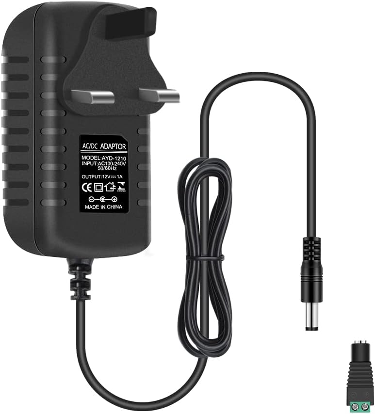 12V Power Supply Adapter 12W/24W, AC 100–240V Input, Wall Plug Transformer, Black Case — US/UK Plug, LED Driver for Strip/CCTV/Electronics