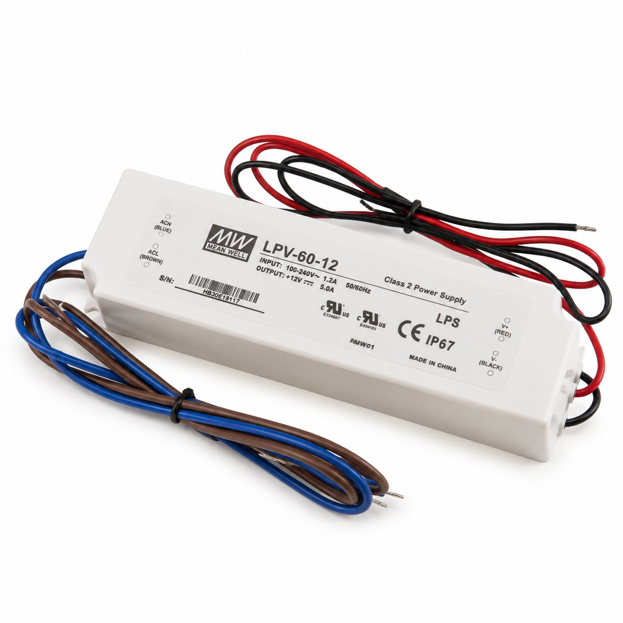MEANWELL LPV Series IP67 Waterproof Switching Power Supply - 12V / 24V DC Output Voltage | 35W / 60W / 100W / 150W | AC90-264V | IP67 Waterproof | Plastic Housing | UL / CE Certified