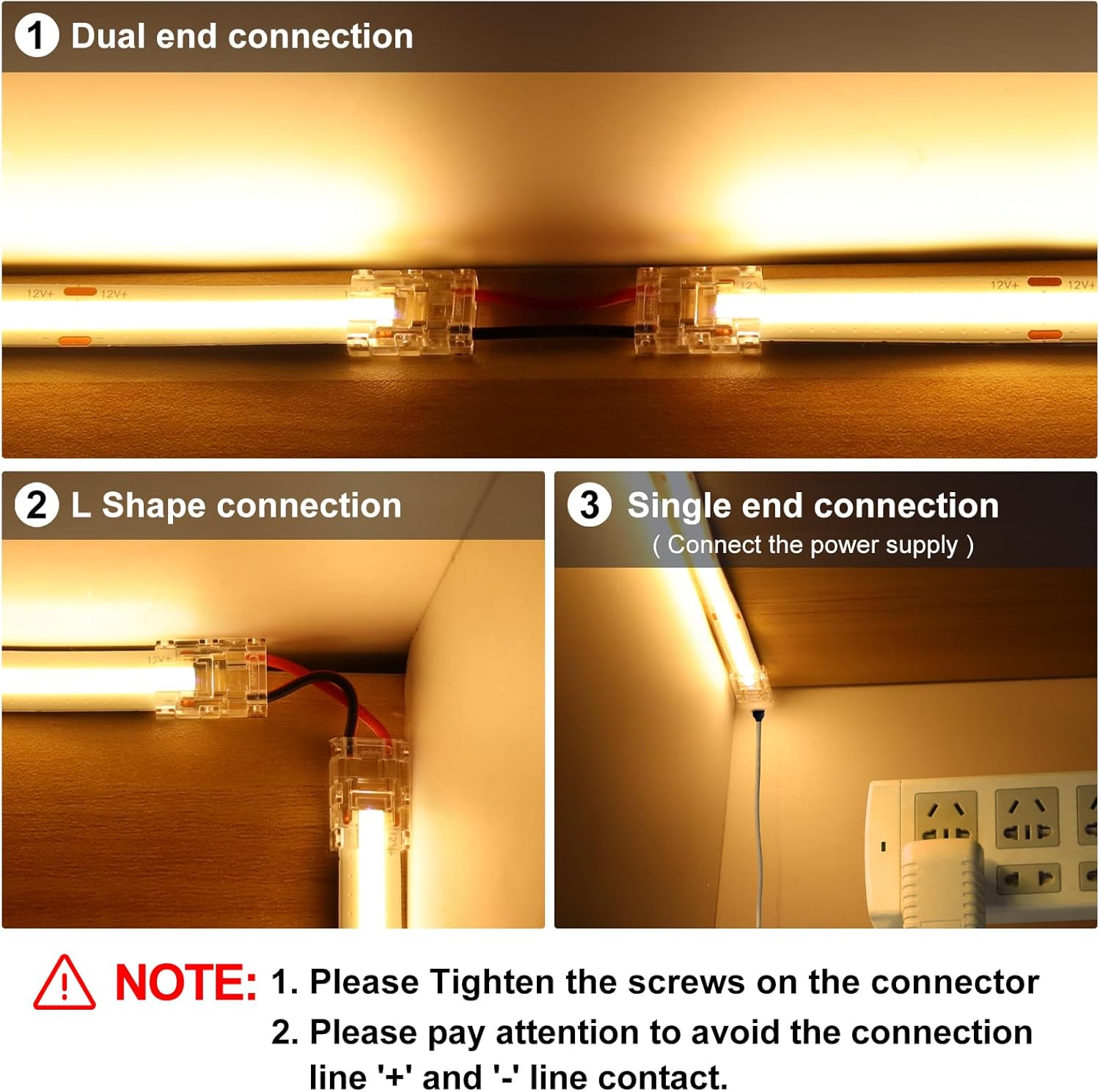 Transparente Kristall-LED-Streifenverbinder – 8 mm 2-polige lötfreie Clips | Streifen zu Kabel / Streifen zu Streifen / DC-Adapter / L – Lokaler Lagerbestand US/UK