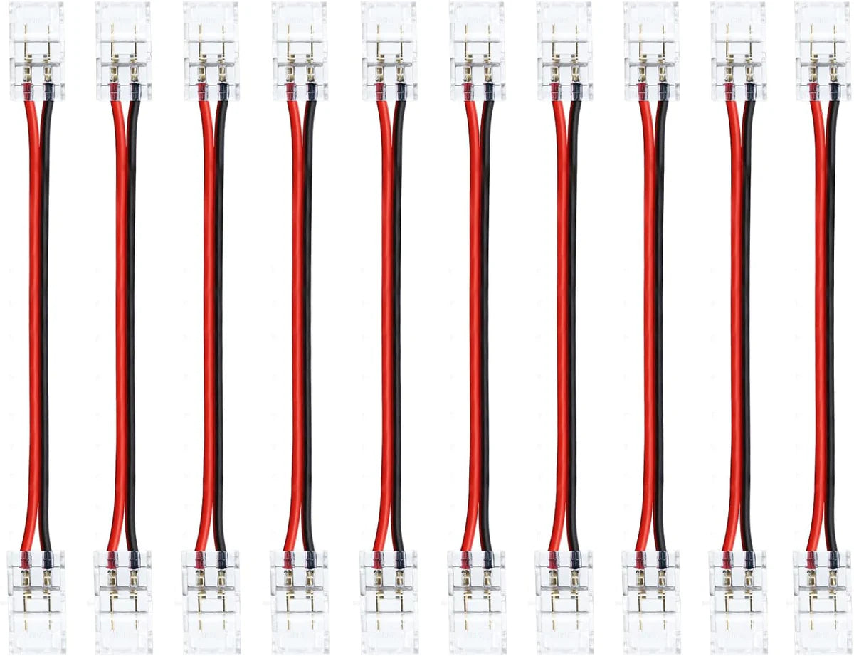 Transparent Crystal LED Strip Connectors – 8mm 2Pin Solderless Clips | Strip to Wire / Strip to Strip / DC Adapter / L – Local Stock US/UK