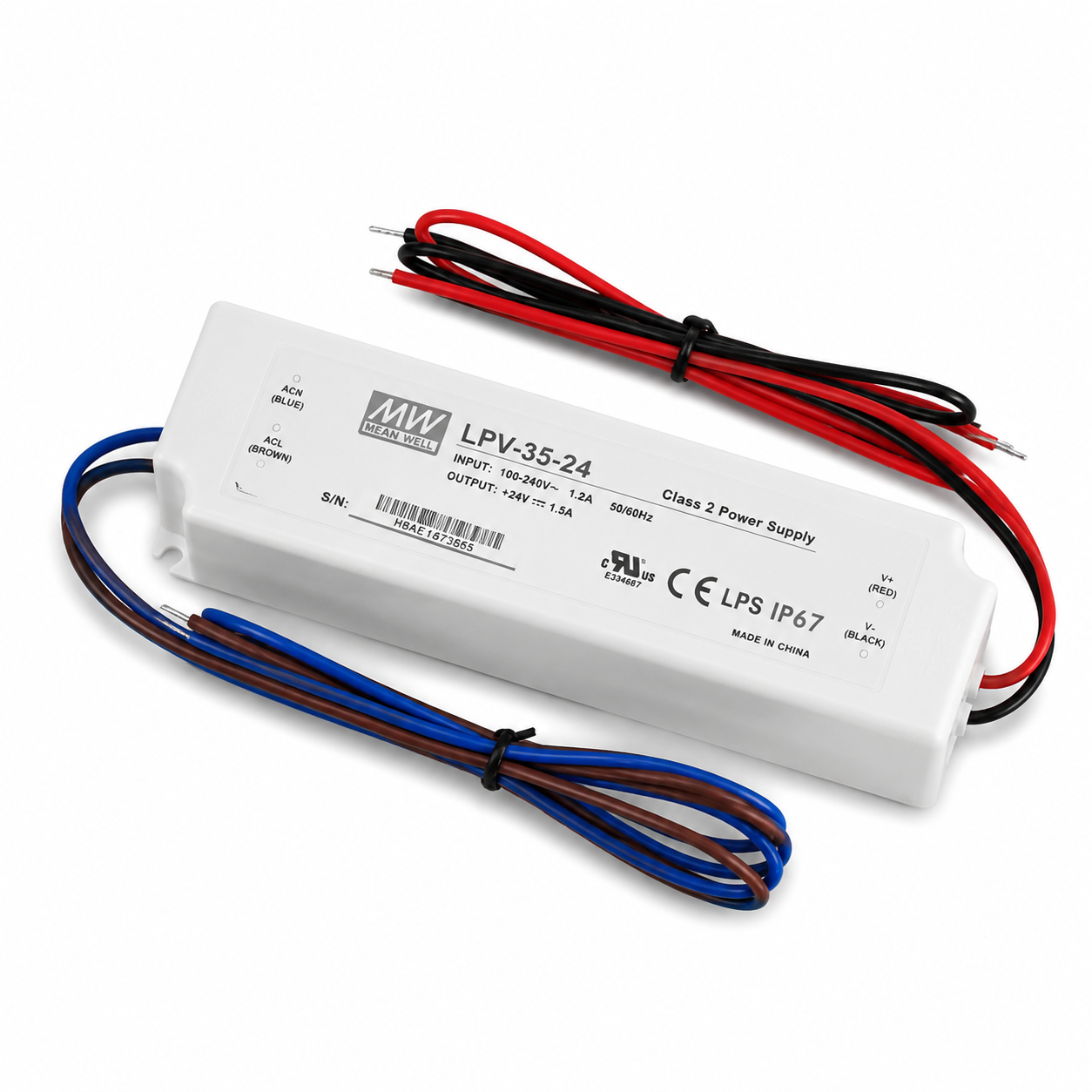 MEANWELL LPV Series IP67 Waterproof Switching Power Supply - 12V / 24V DC Output Voltage | 35W / 60W / 100W / 150W | AC90-264V | IP67 Waterproof | Plastic Housing | UL / CE Certified