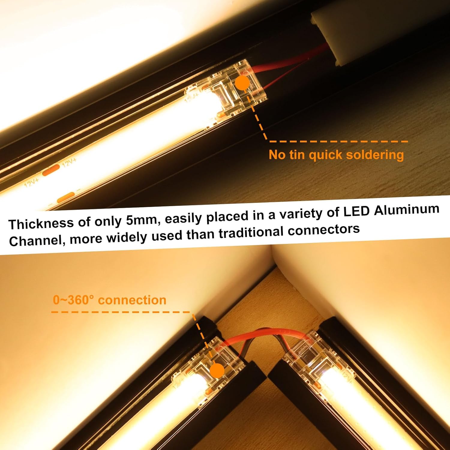 Transparent Crystal LED Strip Connectors – 10mm 2Pin Solderless Clips | Strip to Wire / Strip to Strip / DC Adapter – Bulk Wholesale 500pcs MOQ | Factory Direct