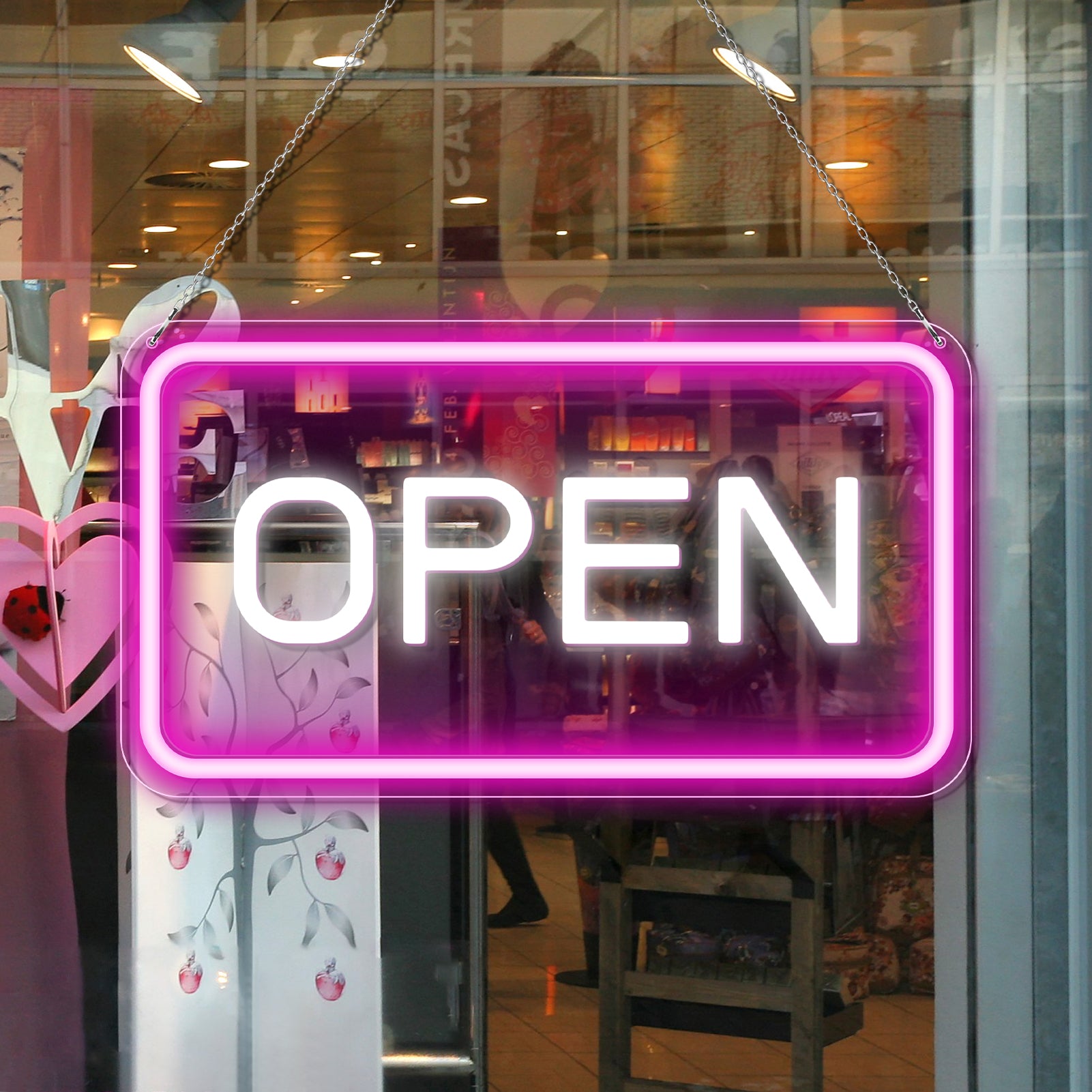 OPEN Neon Sign – USB Powered | 17×9 inch (44×24 cm) | 6 Color Options | LED Window Hanging Light for Storefronts