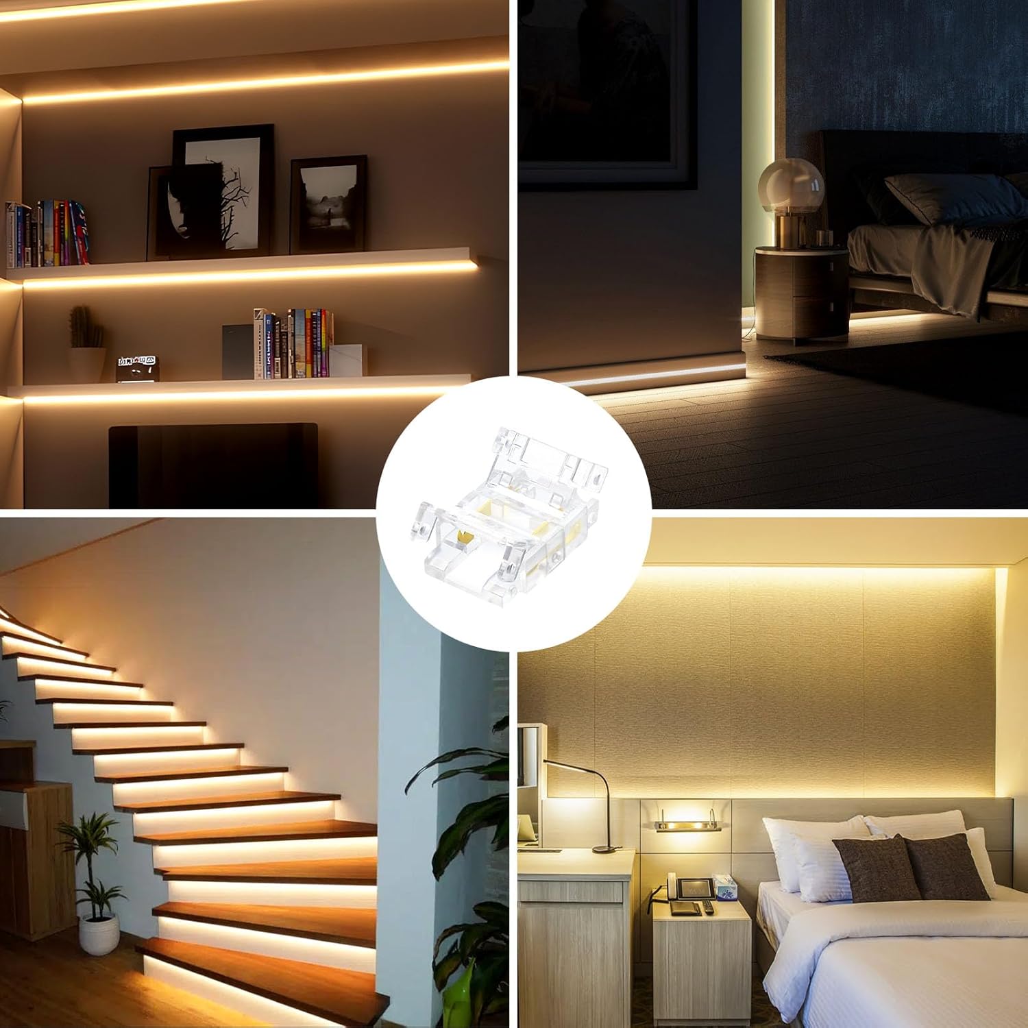 Transparent Crystal LED Strip Connectors – 10mm 2Pin Solderless Clips | Strip to Wire / Strip to Strip / DC Adapter – Bulk Wholesale 500pcs MOQ | Factory Direct