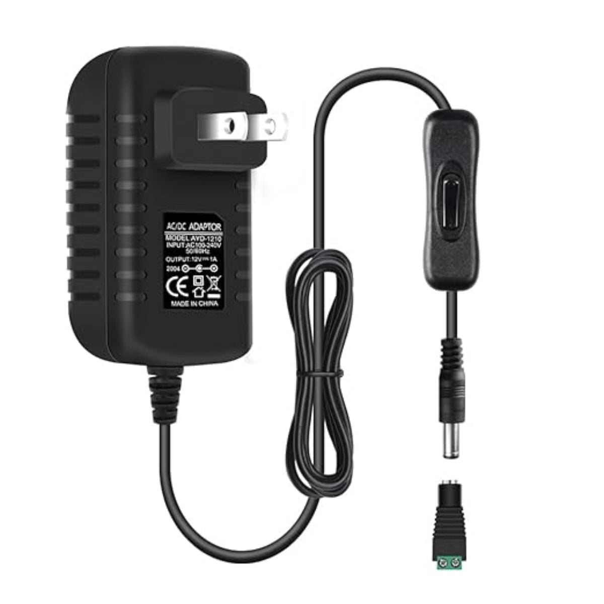DC 12 V Netzteiladapter mit Ein-/Ausschalter, 12 W/24 W/36 W Optionen, US-Stecker, schwarz/weißes Gehäuse, 100–240 V AC-Eingang, Wandstecker-Ladegerät für LED-Lichtstreifen und Elektronik 