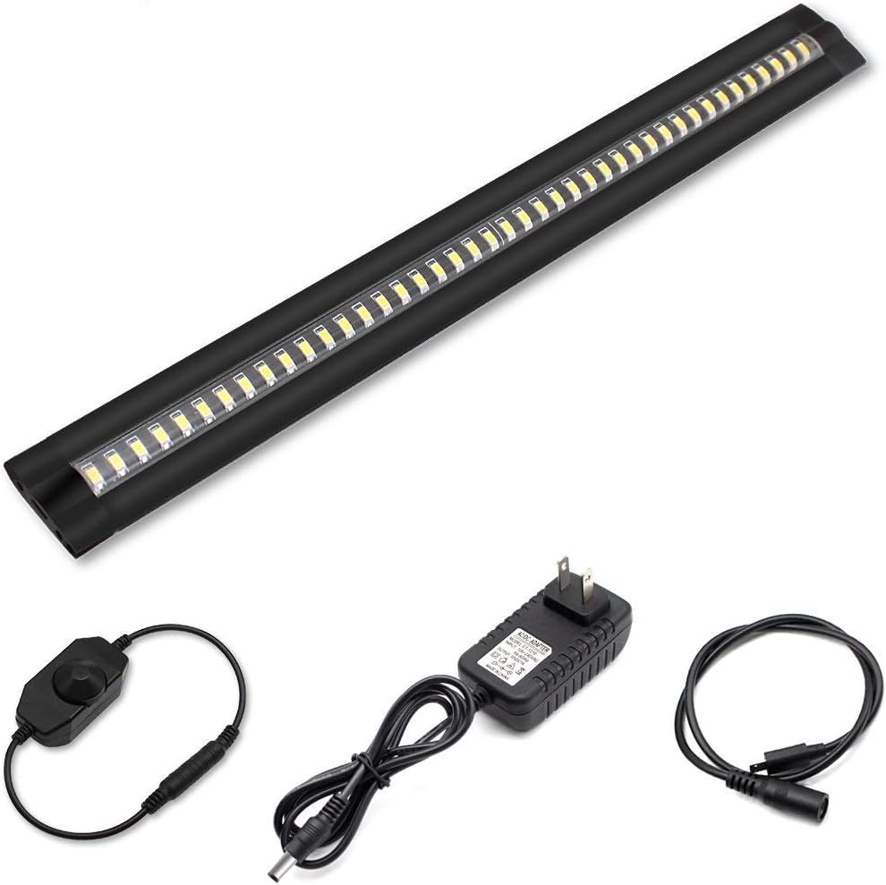 1/2/3 Pack 13 Inch Under Cabinet Light – 12V 5W | Warm / Nature White | Knob Dimmer | Adhesive Mount | Slim Design for Kitchen & Closet – Black Finish
