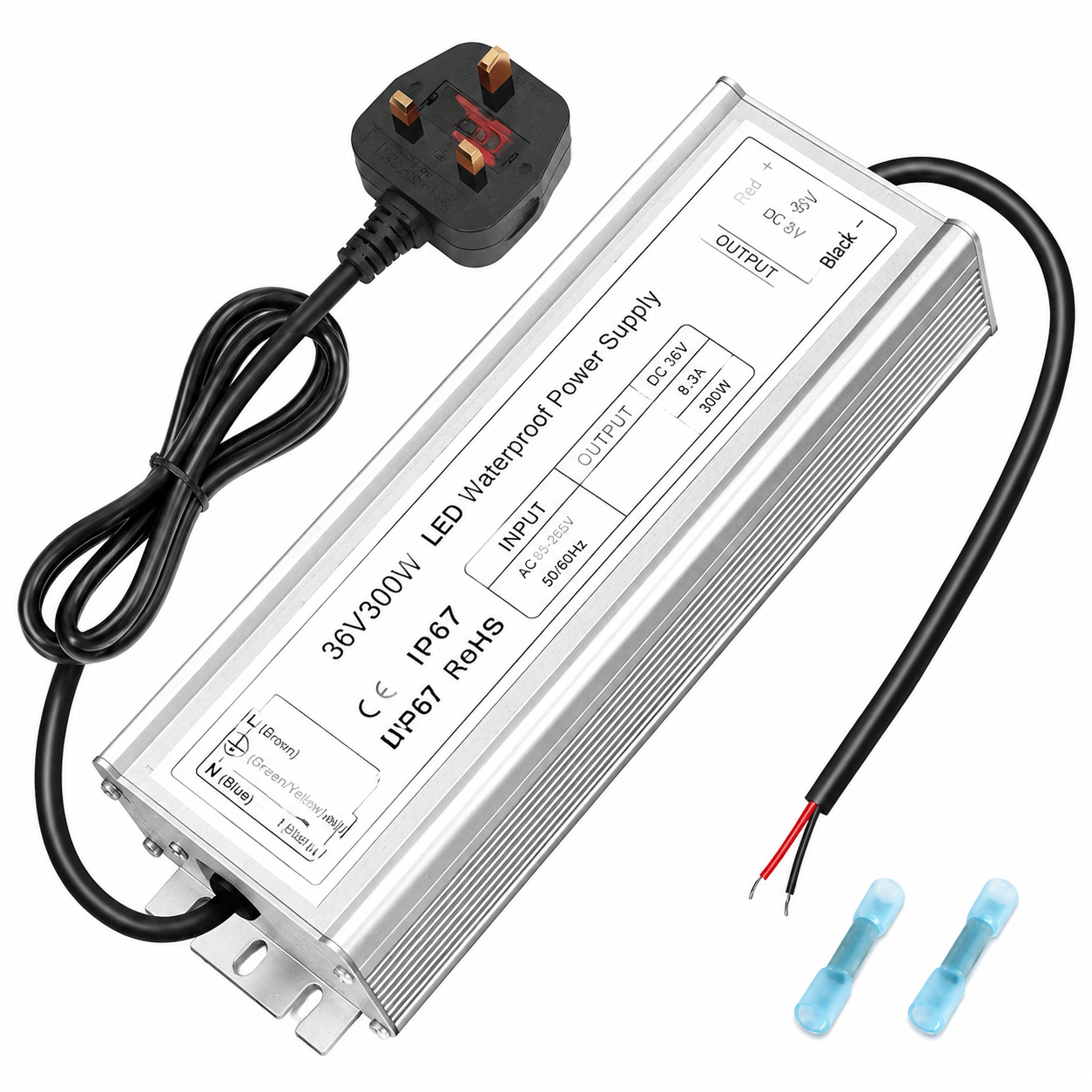 36-V-LED-Treiber, 175–265 V Eingang, 100–400 W, Einzelausgang, IP67 wasserdichtes SMPS, CE/RoHS/FCC – UK/EU-Stecker und Kabeloptionen 
