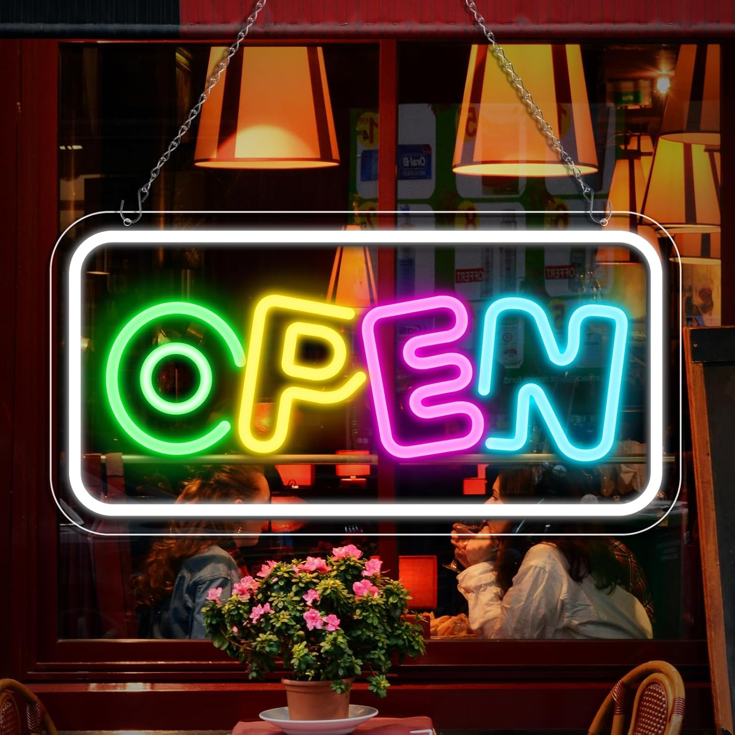 OPEN Neon Sign – USB Powered | 17×9 inch (43×22 cm) | Horizontal or Vertical Style | Multicolor LED Light for Storefront & Business Decor