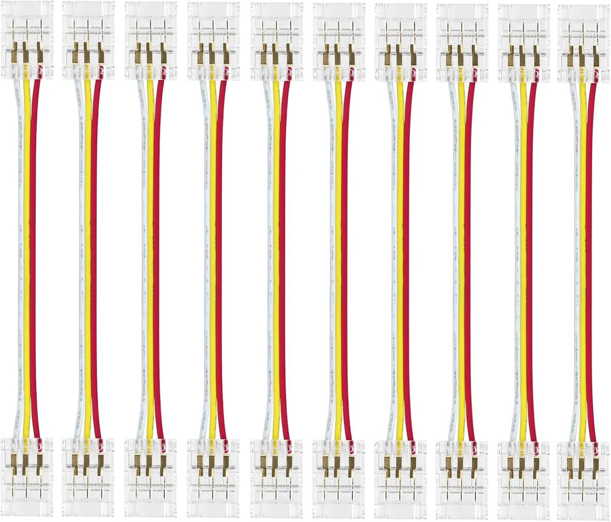 Transparent Crystal LED Strip Connectors – 10mm 3Pin Solderless Clips | Strip to Wire / Strip to Strip / DC Adapter – Local Stock US/UK