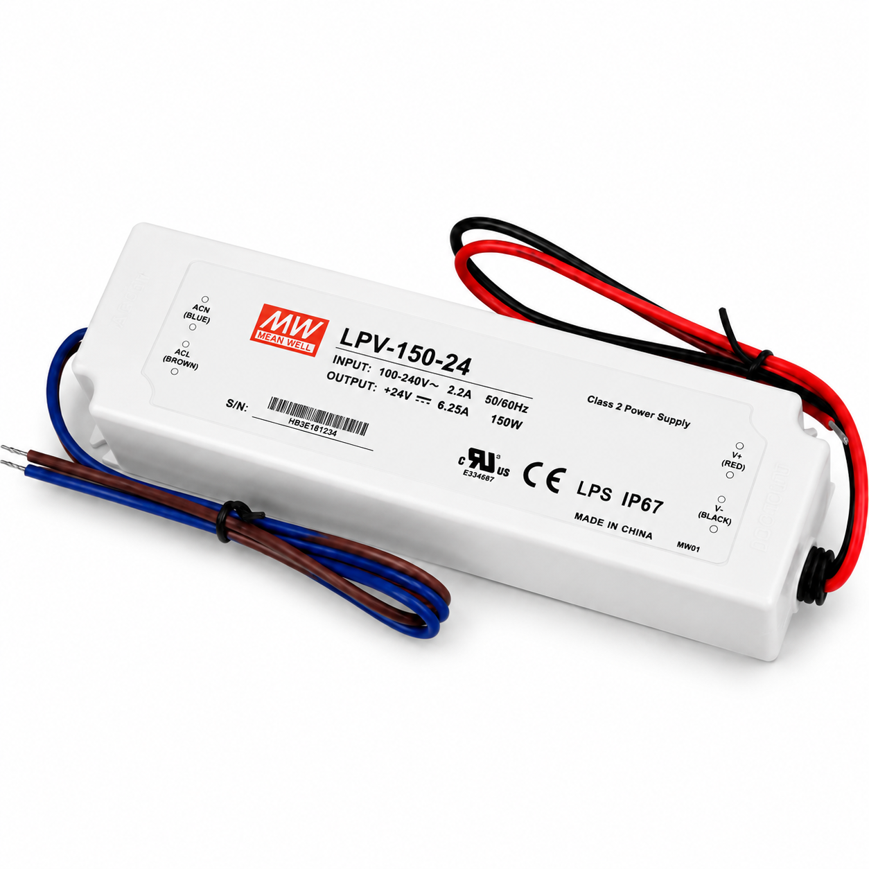 MEANWELL LPV Series IP67 Waterproof Switching Power Supply - 12V / 24V DC Output Voltage | 35W / 60W / 100W / 150W | AC90-264V | IP67 Waterproof | Plastic Housing | UL / CE Certified