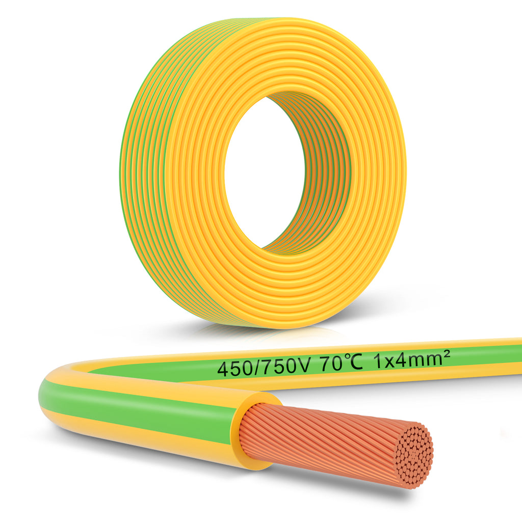 Earth Engineering Wire 4mm² Earth Wire 10m–30m, PVC Insulated Grounding Cable Green-Yellow, F