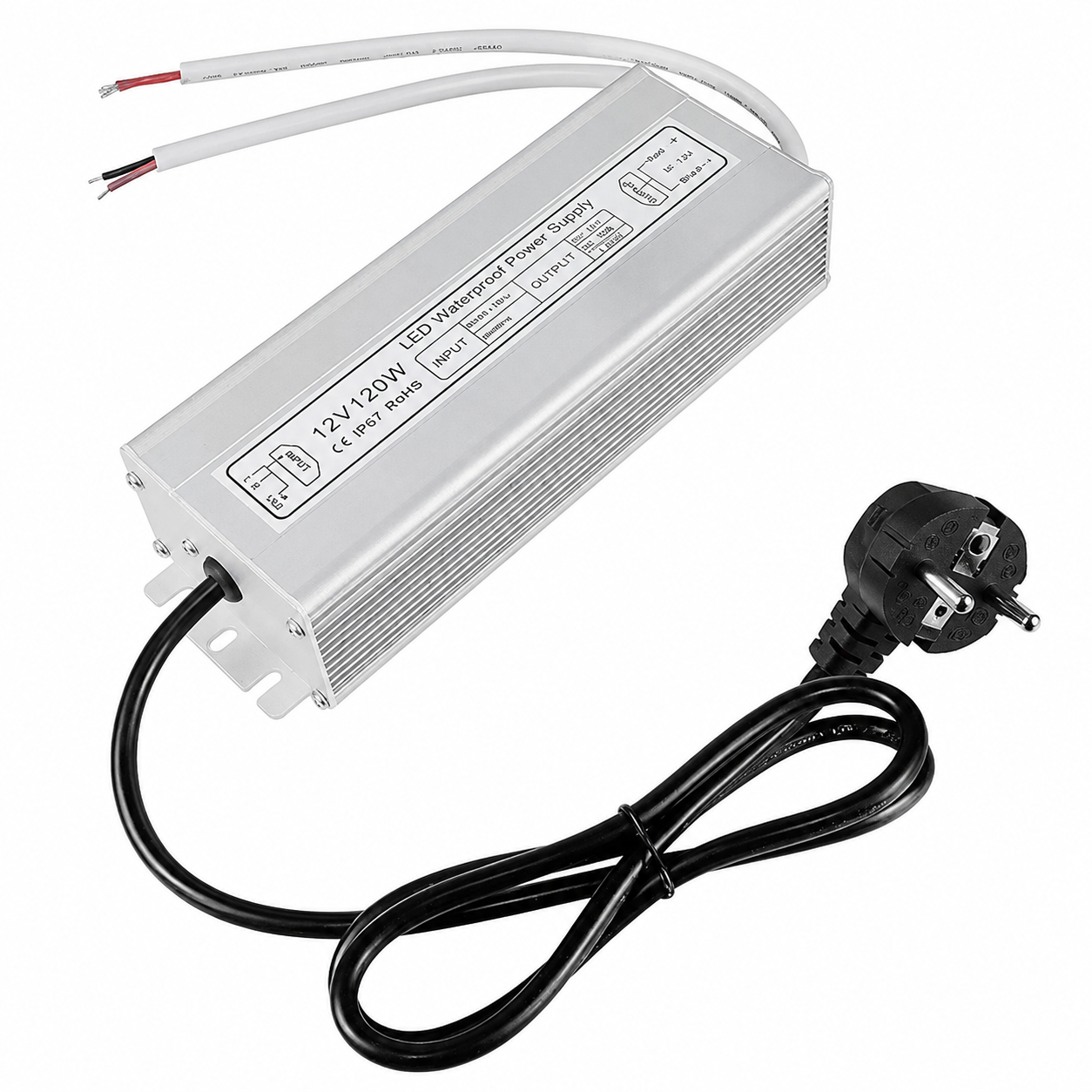 12V Waterproof LED Power Supply 30W–280W, 90–265V Input, Single/Dual Wire Output, Aluminum Housing, Outdoor LED Driver, CE/RoHS/FCC —US/UK/EU Plug & Wire Leads Options