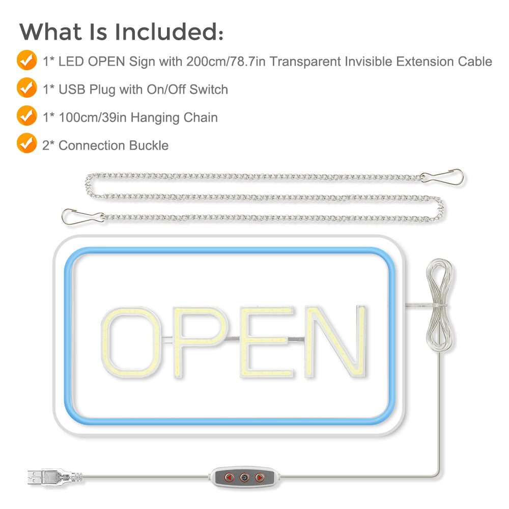 Vertical OPEN Neon Sign – USB Powered | 17×9 inch (44×24 cm) | 6 Color Options | LED Window Hanging Light for Storefronts