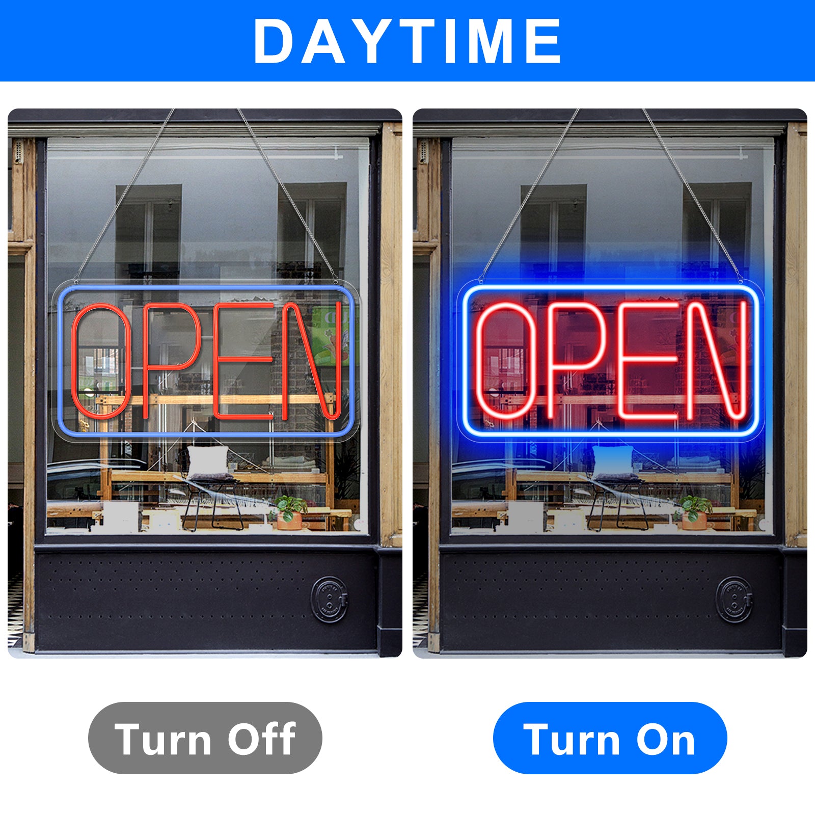 OPEN Neon Sign – USB Powered | 17×9 inch (44×24 cm) | 6 Color Options | LED Window Hanging Light for Storefronts