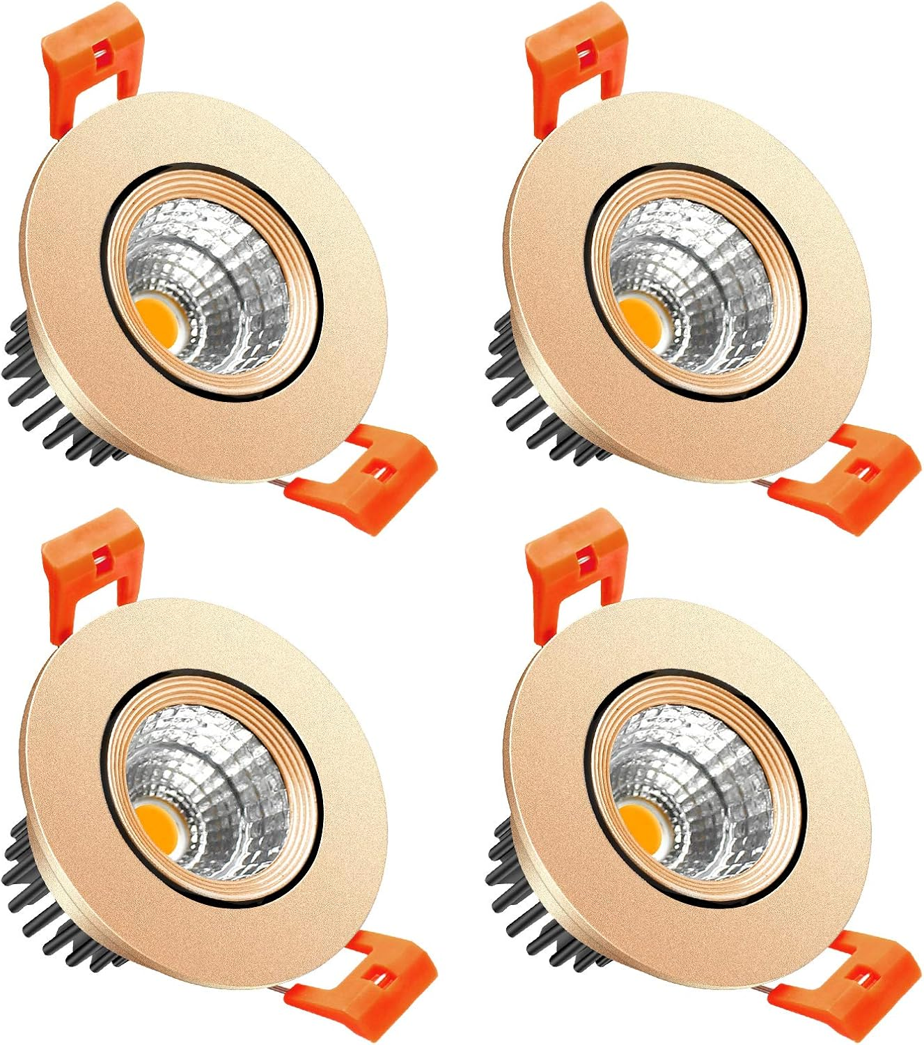 ECO-2 Series Adjustable COB LED Recessed Downlight – Gold Housing – TRIAC Dimmable – 3W/5W/9W – 4-Pack/10-Pack – 3000K–6000K – 100–130V / 200–240V