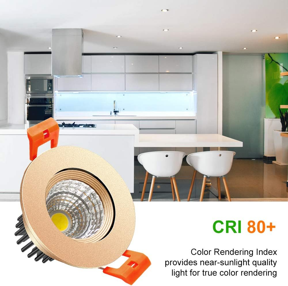 ECO-2 Series Adjustable COB LED Recessed Downlight – Gold Housing – TRIAC Dimmable – 3W/5W/9W – 4-Pack/10-Pack – 3000K–6000K – 100–130V / 200–240V