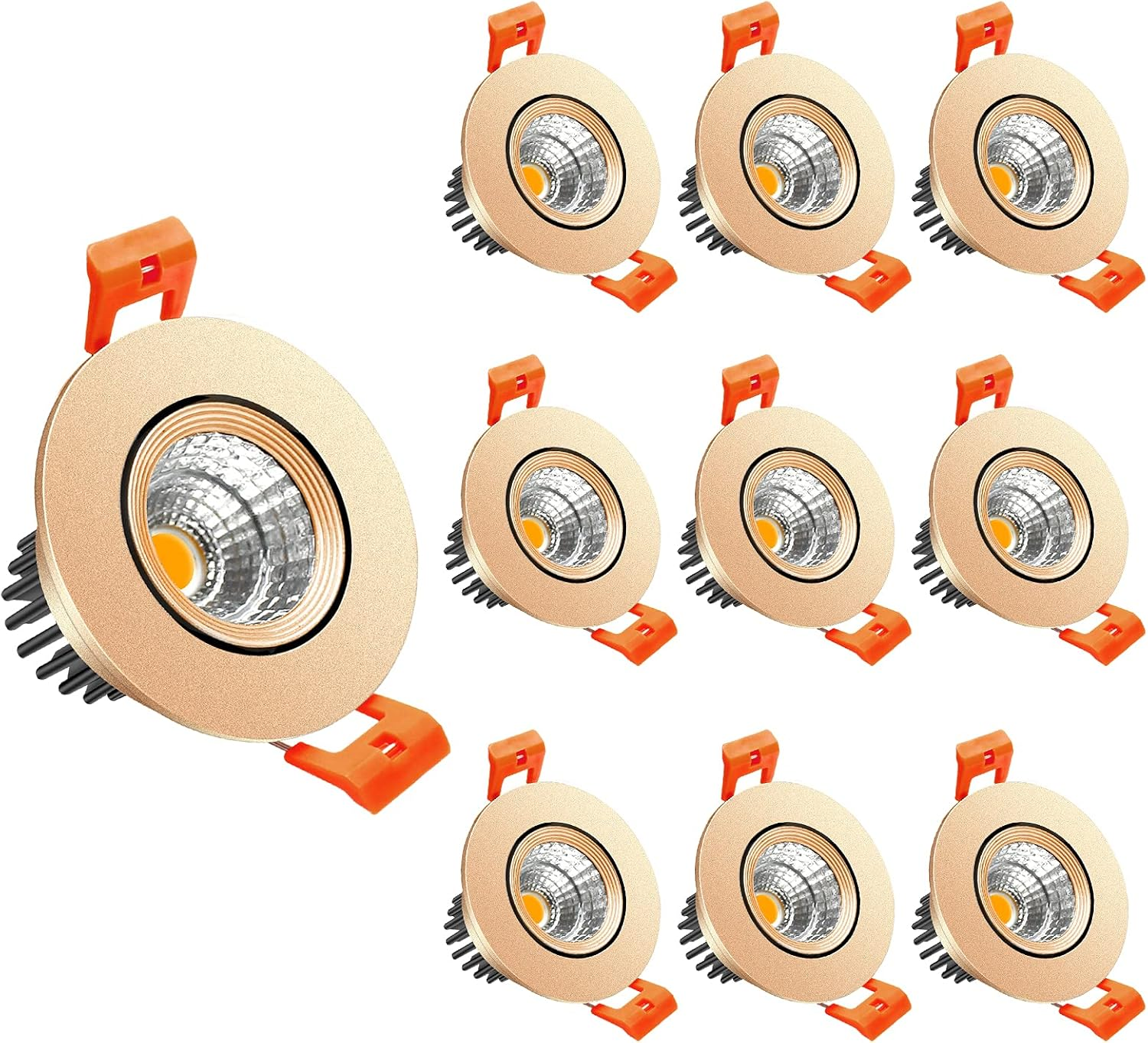 ECO-2 Series Adjustable COB LED Recessed Downlight – Gold Housing – TRIAC Dimmable – 3W/5W/9W – 4-Pack/10-Pack – 3000K–6000K – 100–130V / 200–240V