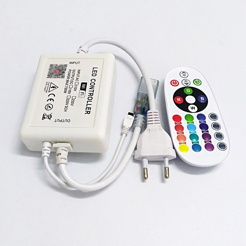 750W RGB LED Controller | High-Voltage AC110V/220V | WiFi + APP + IR Remote | Plastic Housing | For LED Rope & Strip Lights