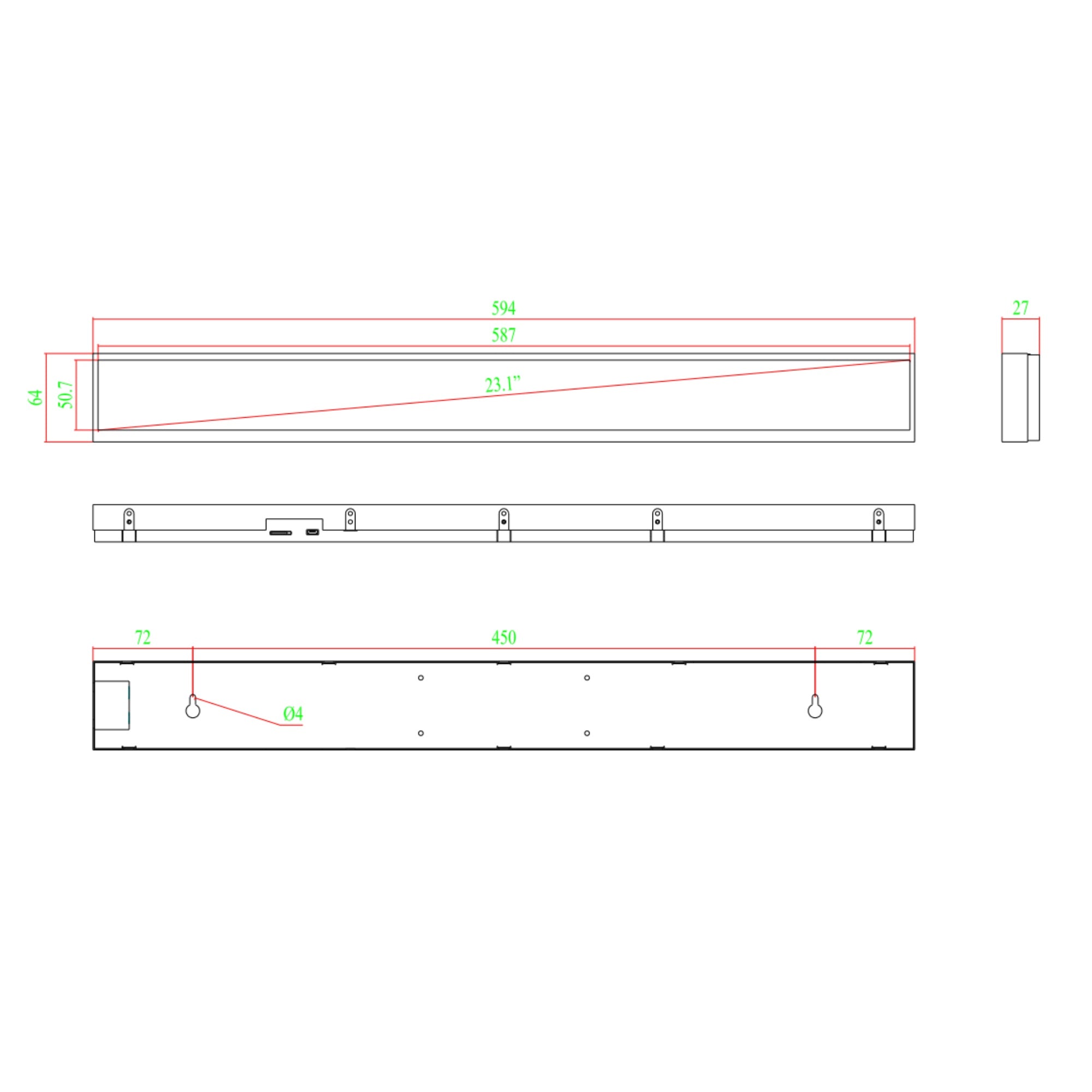 23.1 Inch (585.2×48.2mm Viewable) Android Stretched LCD Bar Shelf Display | Ultra-Wide Digital Signage Screen w/ Capacitive Touch (Optional) | Cloud / Mobile / USB Content Upload