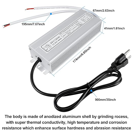 Wasserdichtes 24-V-LED-Netzteil, 30–300 W, 90–265 V Eingang, Einzel-/Doppelkabelausgang, LED-Treiber für den Außenbereich, CE/RoHS/FCC – Optionen für US-/UK-/EU-Stecker und Kabel 