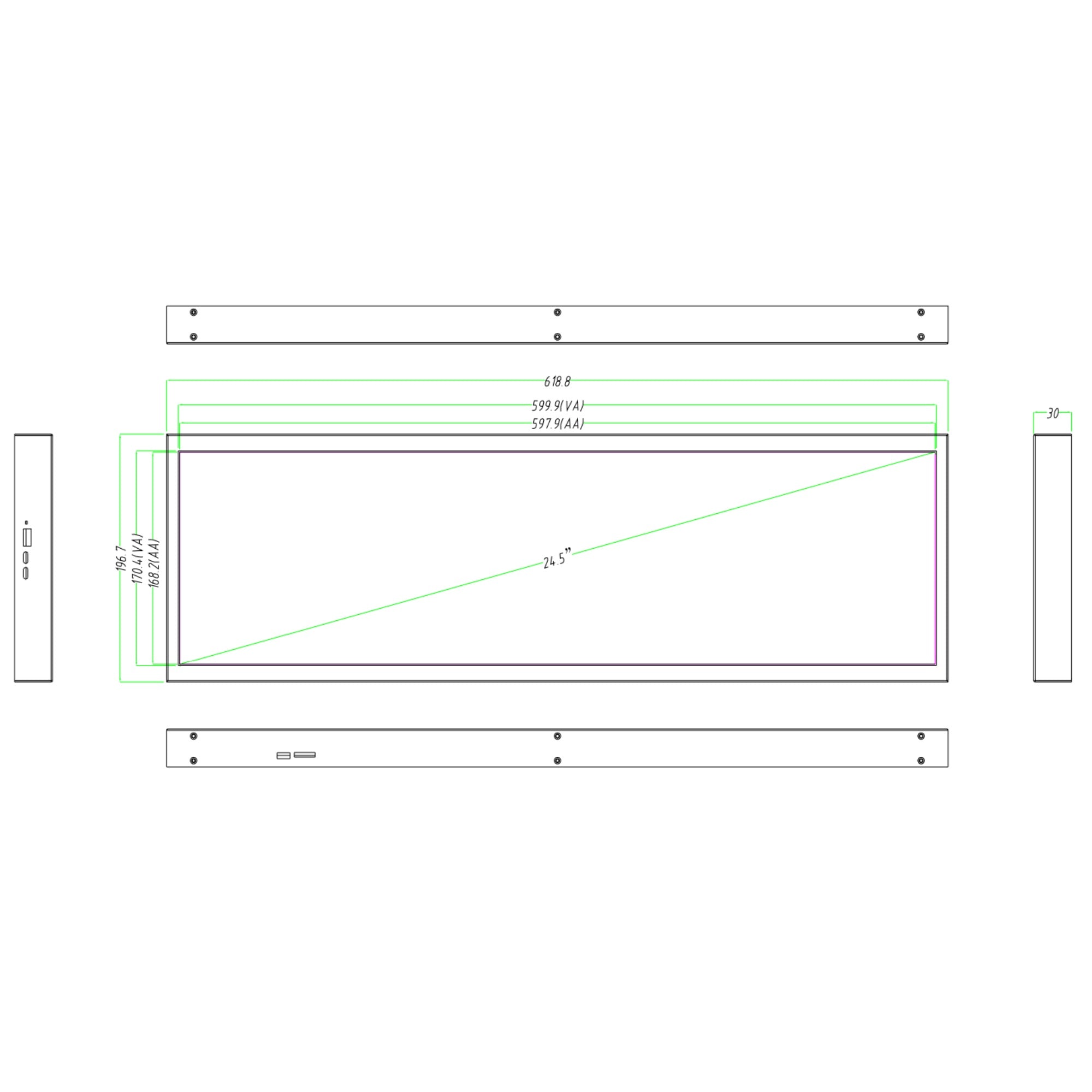 24.5 Inch (597.9×168.2mm Viewable) Commercial Ultra-Wide LCD Shelf Display | Android Stretched Bar Screen w/ Optional Touch | Cloud, App & USB Playback
