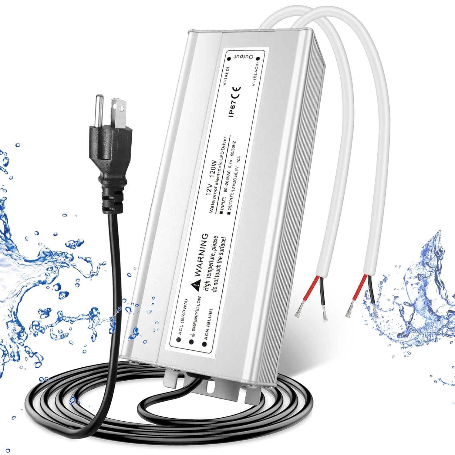 12V Waterproof LED Power Supply 30W–300W, 90–265V Input, Single/Dual Wire Output, Outdoor LED Driver, CE/RoHS/FCC —US/UK/EU Plug & Wire Leads Options
