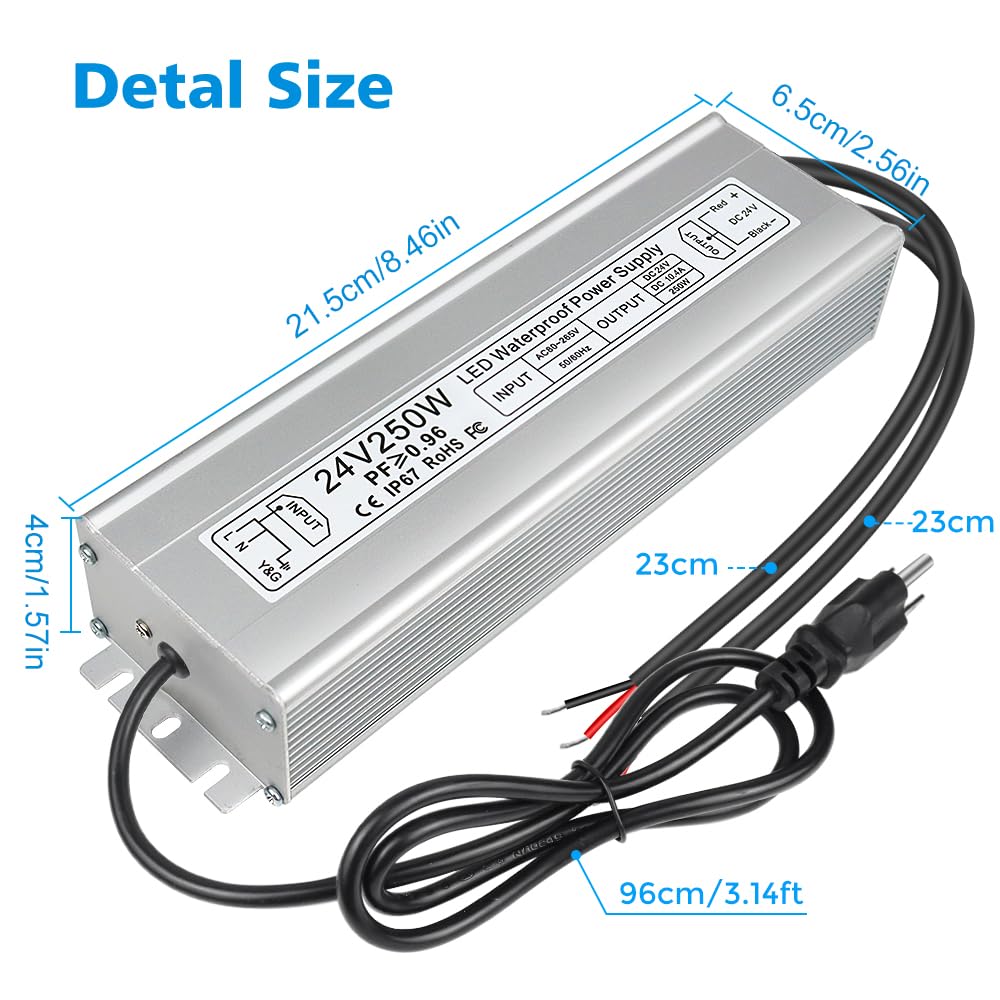 24V Waterproof LED Power Supply 30W–300W, 90–265V Input, Single/Dual Wire Output, Outdoor LED Driver, CE/RoHS/FCC — US/UK/EU Plug & Wire Leads Options