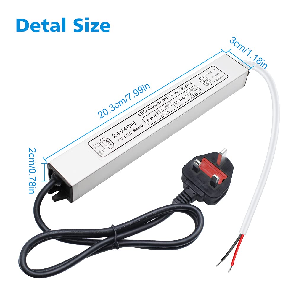 24V Waterproof LED Power Supply 30W–300W, 90–265V Input, Single/Dual Wire Output, Outdoor LED Driver, CE/RoHS/FCC — US/UK/EU Plug & Wire Leads Options
