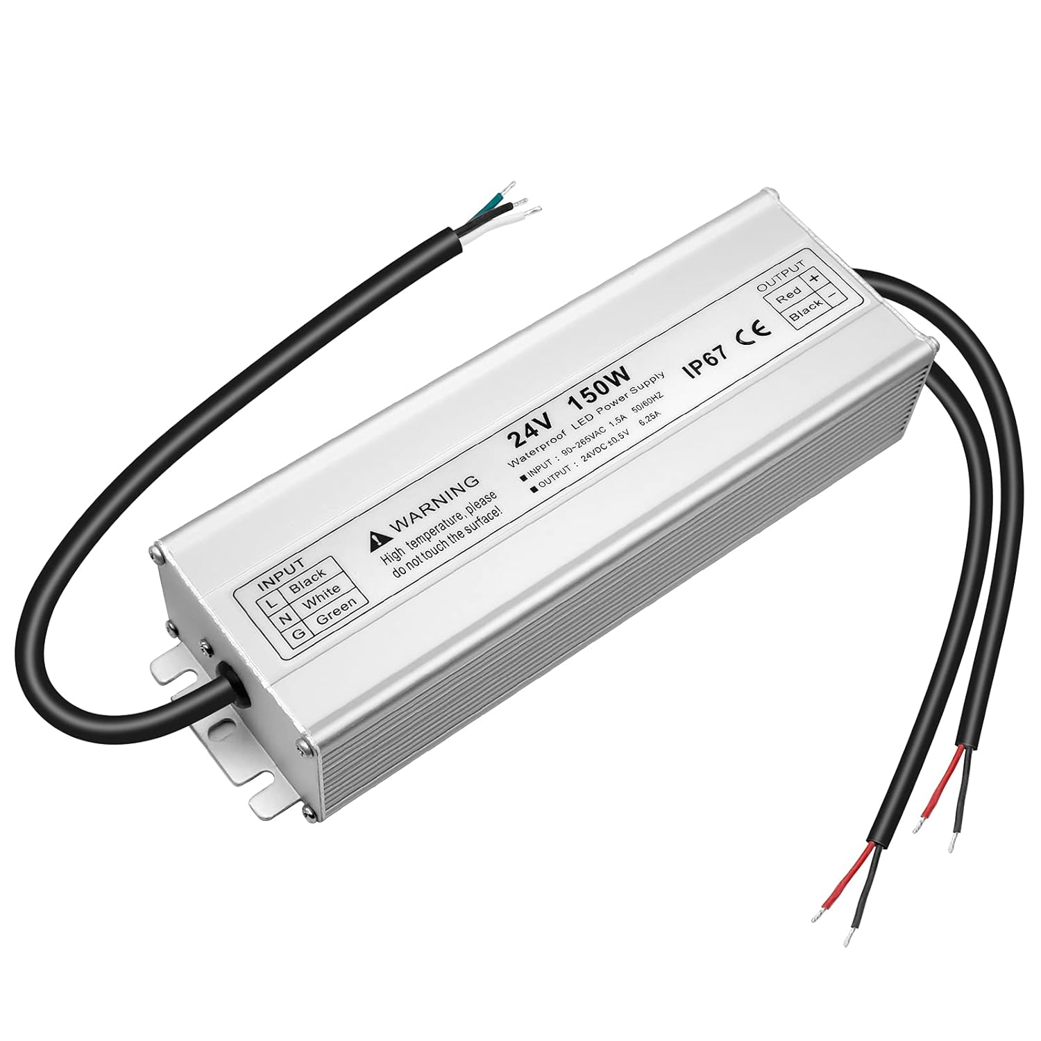 24V Waterproof LED Power Supply 30W–300W, 90–265V Input, Single/Dual Wire Output, Outdoor LED Driver, CE/RoHS/FCC — US/UK/EU Plug & Wire Leads Options