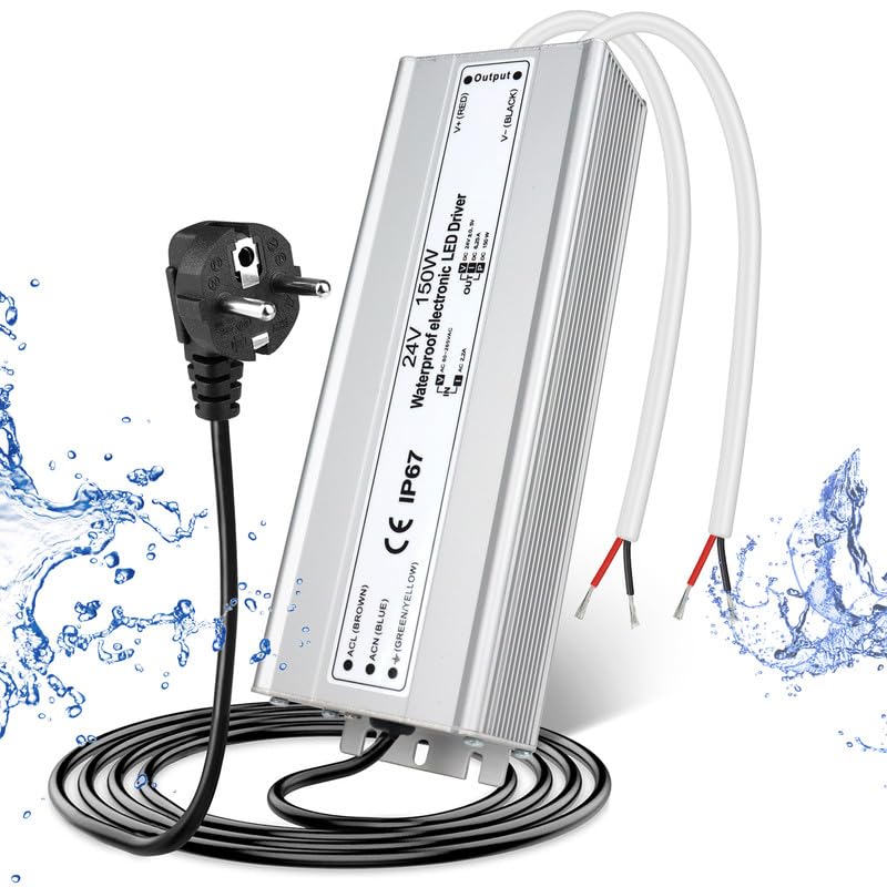 24V Waterproof LED Power Supply 30W–300W, 90–265V Input, Single/Dual Wire Output, Outdoor LED Driver, CE/RoHS/FCC — US/UK/EU Plug & Wire Leads Options