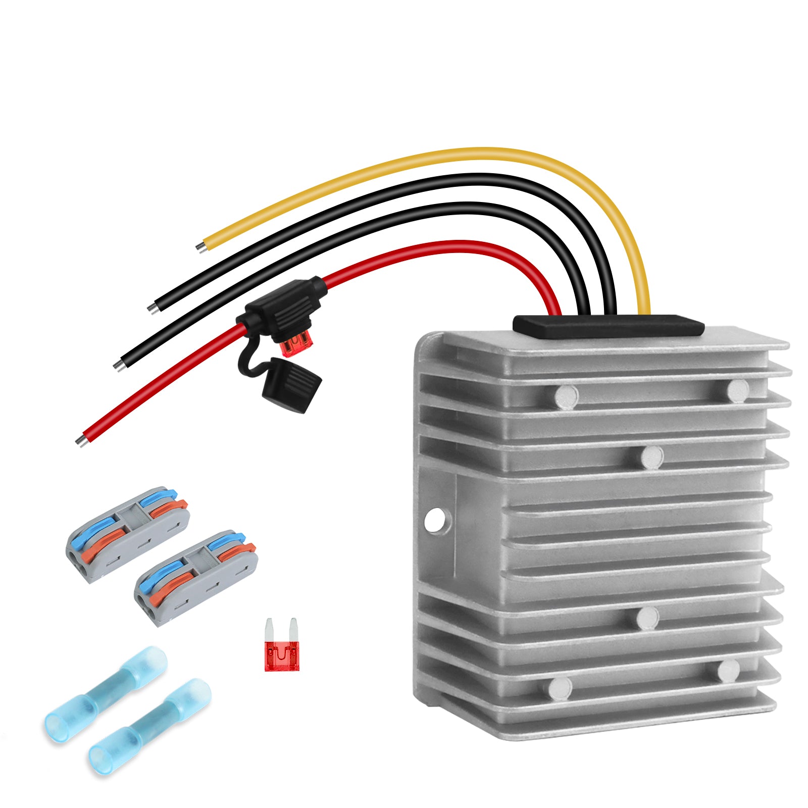 DC 24V to 12V Voltage Converter 10A/15A/20A/30A Step Down Regulator Buck Reducer Power Converter | IP68 Waterproof Transformer for Golf Cart with Fuse | Quick Connect Termina