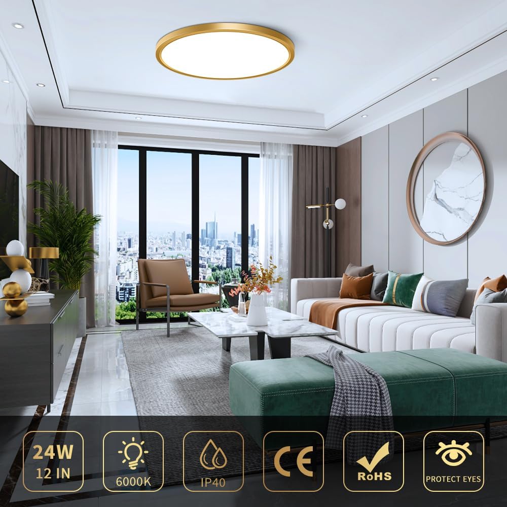AC 110–130V Round LED Ceiling Light – Gold – 18W / 24W / 32W Options – 3000K / 4500K / 5000K / 6500K – Flush Mount Ceiling Light – Local Stock (US)