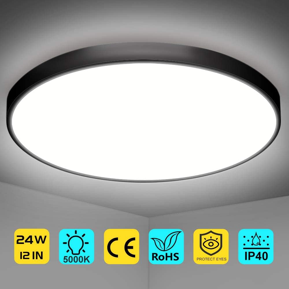 AC 110–130V Round LED Ceiling Light – Black – 18W / 24W / 32W Options – 3000K / 4500K / 5000K / 6500K – Flush Mount Ceiling Light – Local Stock (US)