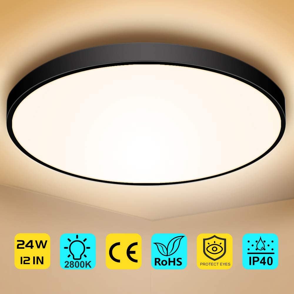 AC 110–130V Round LED Ceiling Light – Black – 18W / 24W / 32W Options – 3000K / 4500K / 5000K / 6500K – Flush Mount Ceiling Light – Local Stock (US)