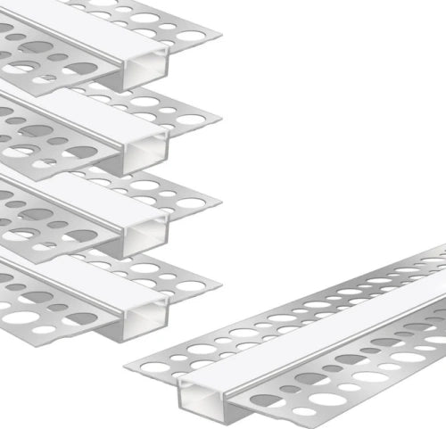 Double-Sided Plaster-in Drywall  LED Aluminum Channels– Fit for 1 to 20mm LED Strip | Silver | Milky White Cover | 1 / 2 / 3 Meter | Silver | Milky White Cover | 50 / 100 -Pack
