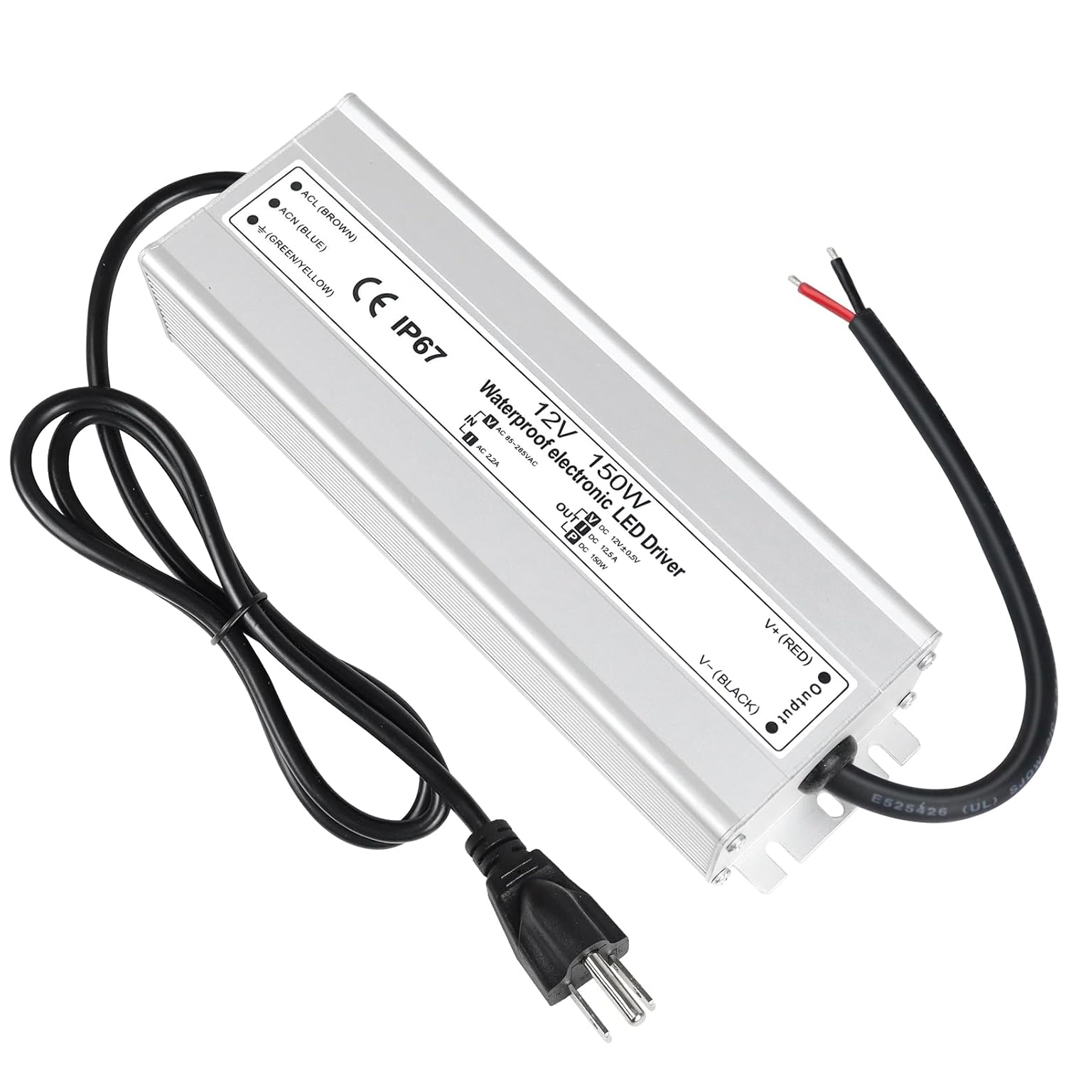 12V Waterproof LED Power Supply 30W–300W, 90–265V Input, Single/Dual Wire Output, Outdoor LED Driver, CE/RoHS/FCC —US/UK/EU Plug & Wire Leads Options