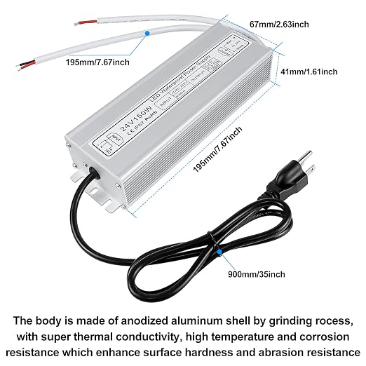 Wasserdichtes 24-V-LED-Netzteil, 30–300 W, 90–265 V Eingang, Einzel-/Doppelkabelausgang, LED-Treiber für den Außenbereich, CE/RoHS/FCC – Optionen für US-/UK-/EU-Stecker und Kabel 